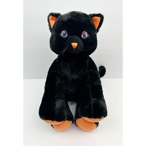 Build A Bear BAB Black Cat Orange Sparkle Paw Halloween 12” Plush Stuffed Animal
